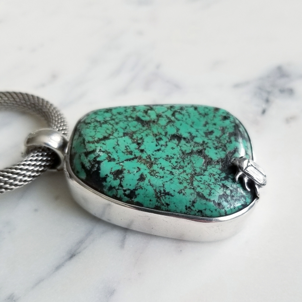$2195 Stephen Dweck One Of A Kind Turquoise Pendant & Silver Necklace - Picture 8 of 13